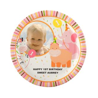 Sweet Safari Pink 1st Birthday Personalized Dinner Plates