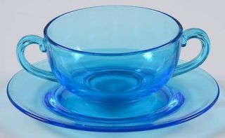 Fostoria Pioneer Blue (Electric Blue) Bouillon Cup & Saucer Set   Line #2350, El