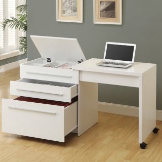 MonarchSlide Out Desk with Storage Drawers   White   I 7031