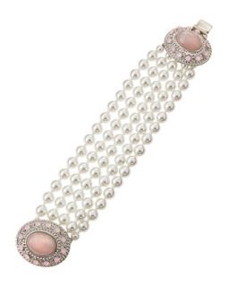 Five Strand Pearly Bead Bracelet, Pink