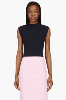 Carven Navy Ribbed Knit Crop Top
