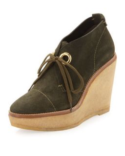 Platform Wedge Suede Ankle Boots, Green