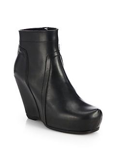 Rick Owens Leather Classic Wedge Ankle Boots   Black
