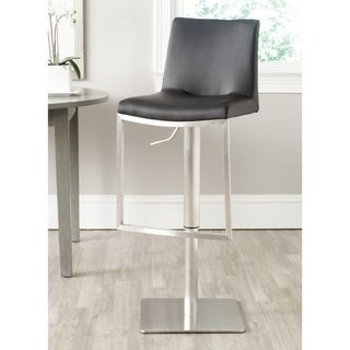 Safavieh Ember Black Barstool (BlackIncludes One (1) stoolMaterials Stainless steel and leather/ PUSeat dimensions 16.14 inches width and 14.96 inches depthSeat height 22.44 32 inchesDimensions 33.86 inches high x 17.72 inches wide x 16.93 inches dee