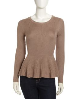 Ribbed Knit Peplum Sweater, Sable