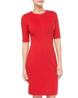 Saturn Ponte Front Zip Dress, Hot Red