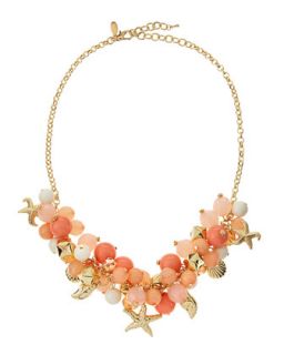 Cluster Bead Sea Life Charm Necklace, Coral