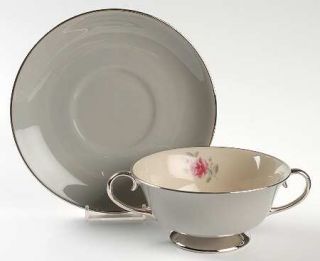 Flintridge Miramar (Rim) Footed Cream Soup Bowl & Saucer Set, Fine China Dinnerw