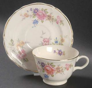 Edwin Knowles Kno176 Footed Cup & Saucer Set, Fine China Dinnerware   Multicolor