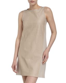 Ponte and Perforated Leather Dress, Sand