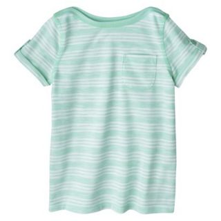 Cherokee Infant Toddler Girls Short Sleeve Striped Tee   Nettle Green 12 M