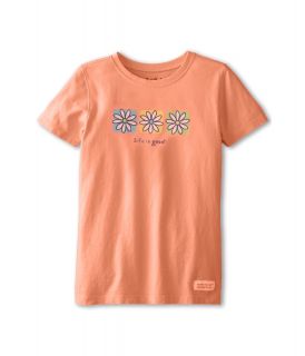 Life is good Kids Three Boxed Flowers Crusher Tee Girls T Shirt (Orange)