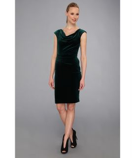Vince Camuto Fitted Velvet Dress w/ Asymmetrical Tuck Womens Dress (Green)