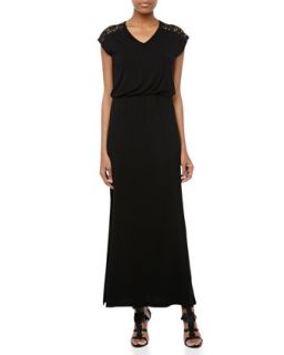Lace Yoke Maxi Dress, Black