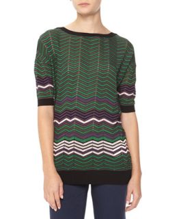 Zigzag Stretch Sweater, Green