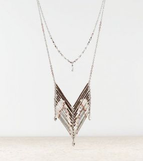 Silver AEO Beaded Chevron Statement Necklace, Womens One Size