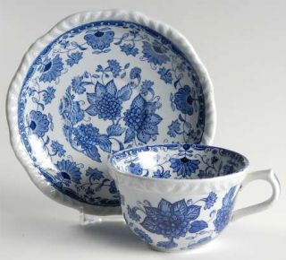 Adams China Blue Butterfly Flat Cup & Saucer Set, Fine China Dinnerware   Blue F