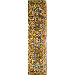 Handmade Exquisite Blue/ Gold Wool Runner (23 X 10) (BluePattern OrientalMeasures 0.625 inch thickTip We recommend the use of a non skid pad to keep the rug in place on smooth surfaces.All rug sizes are approximate. Due to the difference of monitor colo