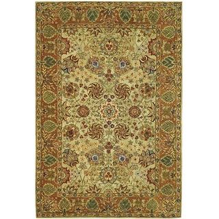 Hand made Anatolia Green/ Gold Hand spun Wool Rug (8 X 10)