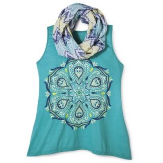 Juniors Plus Sized Graphic Tank with Scarf   Turquoise 1X
