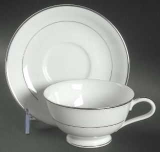 Noritake Envoy Footed Cup & Saucer Set, Fine China Dinnerware   White, Smooth Ed