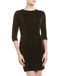 Glittered Knit Shift Dress, Black/Gold