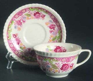 Johnson Brothers Winchester Pink (Rope Edge) Flat Cup & Saucer Set, Fine China D