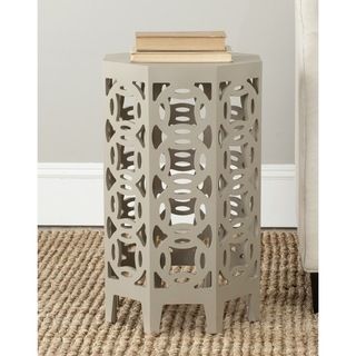 Safavieh Garion Pearl Taupe Side Table (Pearl TaupeMaterials Bayur Wood and MDFDimensions 22.4 inches high x 14.6 inches wide x 14.6 inches deepThis product will ship to you in 1 box.Furniture arrives fully assembled )