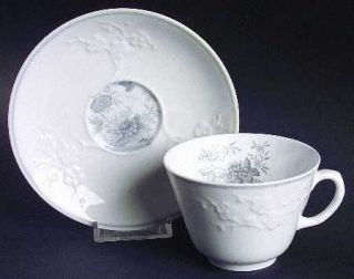 Spode Chinese Spring Footed Cup & Saucer Set, Fine China Dinnerware   Bone, Gray