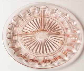 Anchor Hocking Colonial Pink Grill Plate   Pink,Rib/Panel Design,Depression Glas