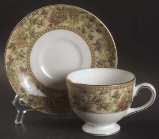 Wedgwood Floral Tapestry Leigh Shape Footed Cup & Saucer Set, Fine China Dinnerw