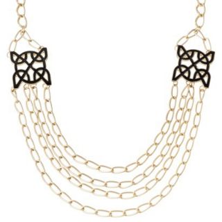 Necklace with Multi Strand Front and Side Pendants   Gold