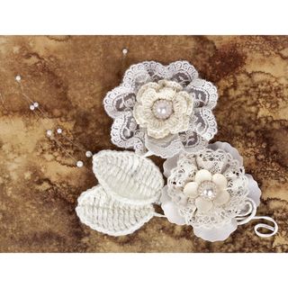 Chantelle Fabric and Paper Flowers doily With Pearls 2.5 2/pkg