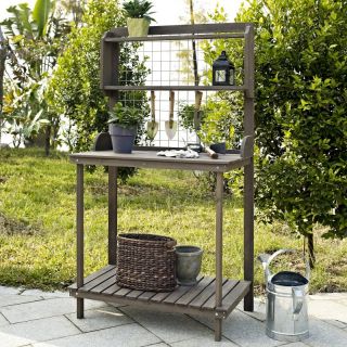  Coral Coast Potting Bench with Hanging Grate   Dark Brown Stain   D10