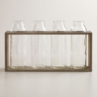 6 Bottle Vases with Wood Holder, Set of 4   World Market