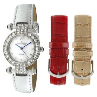Womens PeugeotCrystal Mother of Pearl Dial T Bar Leather Strap Watch Set  