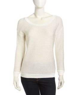 Sequined Stripe Knit Sweater, Ivory