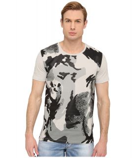 Versace Collection Short Sleeve Crew With Camo Front Mens Short Sleeve Pullover (Gray)