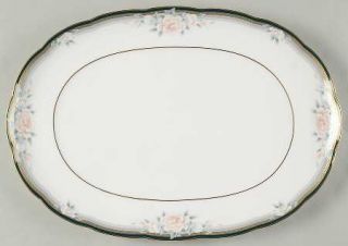 Noritake Carnegie 14 Oval Serving Platter, Fine China Dinnerware   Teal & Peach