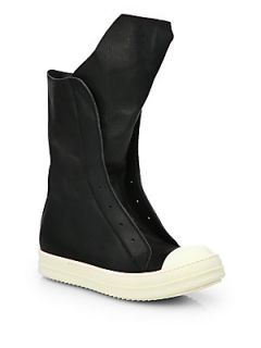 Rick Owens Ramones Leather Sneaker Boots   Blk/White