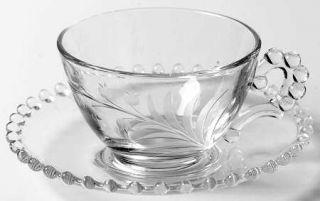 Imperial Glass Ohio 3400 1 Cup and Saucer Set   Stem #3400, Gray Cut Lily Design