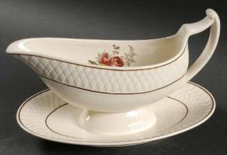 Spode Mansard Rose Red Gravy Boat with Attached Underplate, Fine China Dinnerwar