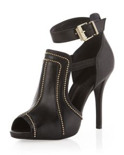 Ankle Strap Beaded Cutout Bootie, Black