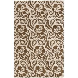 Handmade Soho Brown/ Ivory Floral print New Zealand Wool Rug (36 X 56)