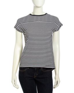 Striped Knit Short Sleeve Tee, Black/White