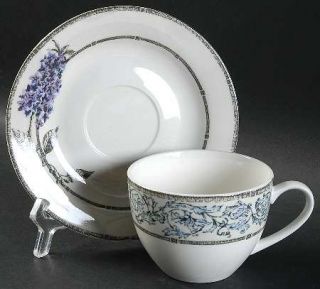 Queens China Jardinet Flat Cup & Saucer Set, Fine China Dinnerware   Floral Cen