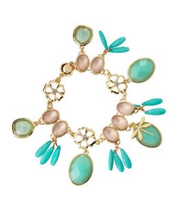 Flower Crystal Charm Bracelet, Peach/Turquoise