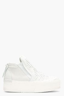 Ca By Cinzia Araia White Leather Platform Sole Woven Leonardo Sneakers