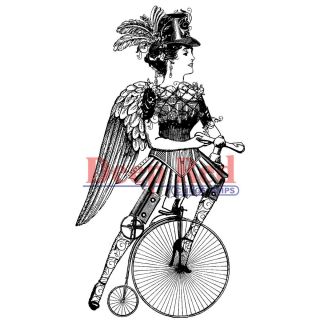 Deep Red Cling Stamp  Steampunk Lady Cyclist