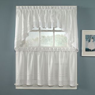 Crochet White 5 piece Curtain Tier And Swag Set